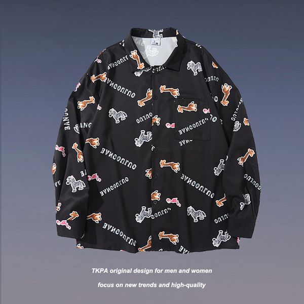 tkpa american vintage abstract printing shirt men's and women's long sleeve thin loose casual shirt coat, White;black
tkpa american vintage abstract printing shirt men's and women's long sleeve thin loose casual shirt coat, White;black