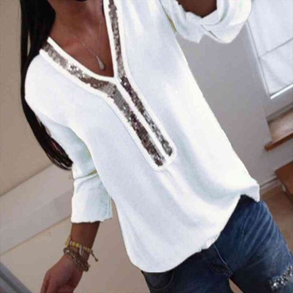 fashion women ladies long sleeve loose blouse summer v-neck casual shirts clothing sequined solid casual soft clothes, White
fashion women ladies long sleeve loose blouse summer v-neck casual shirts clothing sequined solid casual soft clothes, White
