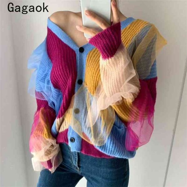 women high street sweater autumn winter patchwork mesh v-neck thick cardigans chic korean fashion sweaters 210531, White
women high street sweater autumn winter patchwork mesh v-neck thick cardigans chic korean fashion sweaters 210531, White