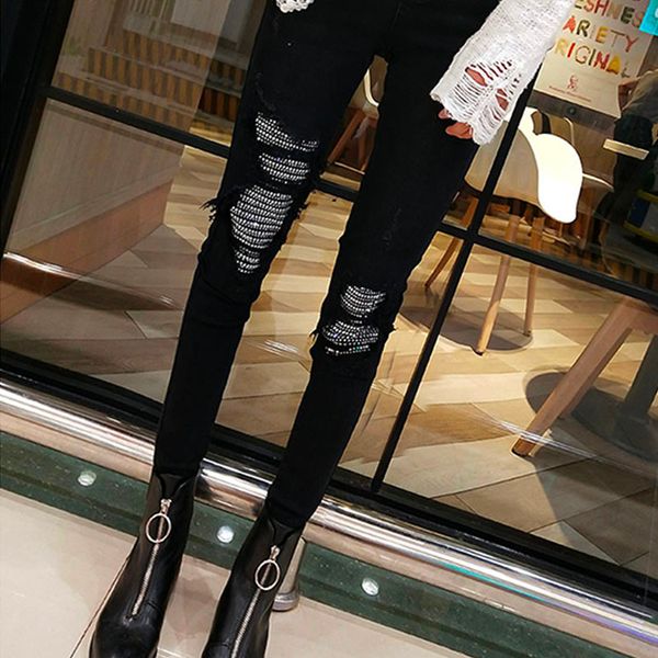 2011Spring Autumn Plus Size Hole Sequined Jeans Women Streetwear High Elastic Stretch Skinny Pencil Pants Female Denim Trousers, Black
2011Spring Autumn Plus Size Hole Sequined Jeans Women Streetwear High Elastic Stretch Skinny Pencil Pants Female Denim Trousers, Black