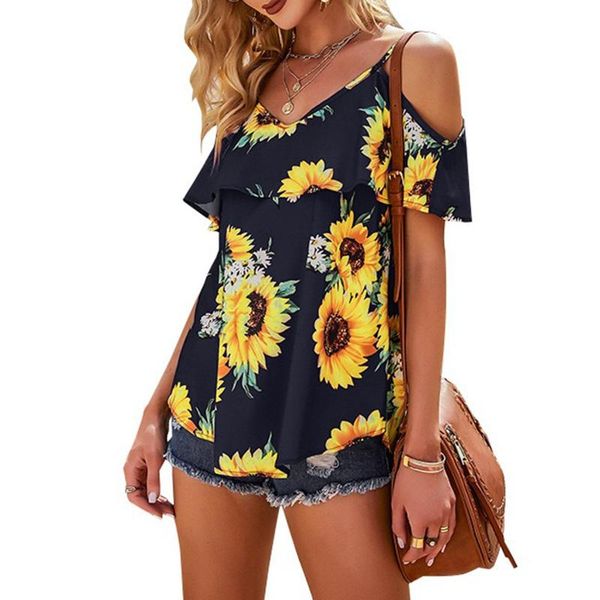 women's t-shirt summer v-neck off shoulder casual sunflower printed t-shirts 2021 beach loose pullover streetwear, White
women's t-shirt summer v-neck off shoulder casual sunflower printed t-shirts 2021 beach loose pullover streetwear, White