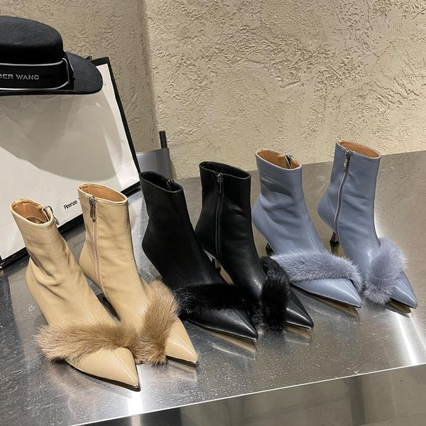 boots women fashion winter fur ankle ladies pointed toe side zipper female sock thin short booties woman low heels shoes, Black
boots women fashion winter fur ankle ladies pointed toe side zipper female sock thin short booties woman low heels shoes, Black