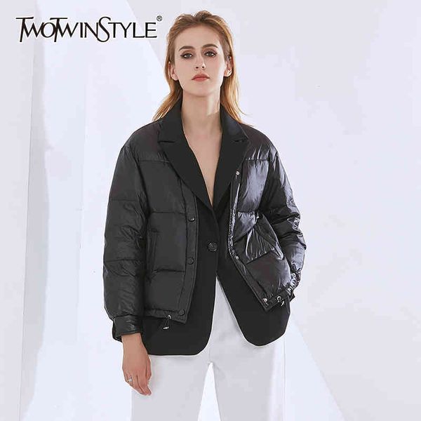 black parkas for women notched long sleeve loose hit color casual thick cotton coats female winter clothing 210423
black parkas for women notched long sleeve loose hit color casual thick cotton coats female winter clothing 210423