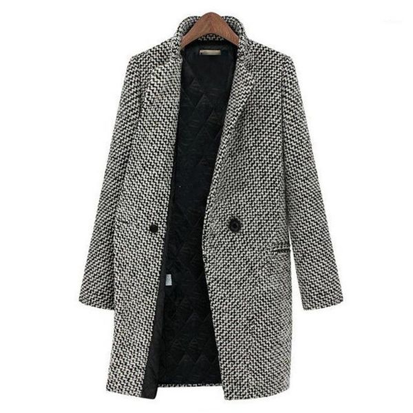 women's wool & blends winter women houndstooth woolen coats single breasted stand collar mid long overcoat thick warm elegant lady, Black
women's wool & blends winter women houndstooth woolen coats single breasted stand collar mid long overcoat thick warm elegant lady, Black