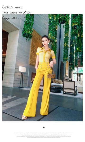 women's two piece pants summer reduced age fashion style slim short-sleeved shirt high waist down two-piece trousers, White
women's two piece pants summer reduced age fashion style slim short-sleeved shirt high waist down two-piece trousers, White
