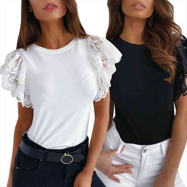 summer casual ruffle lace women shirt short sleeve loose solid color holiday blouse outfits, White
summer casual ruffle lace women shirt short sleeve loose solid color holiday blouse outfits, White