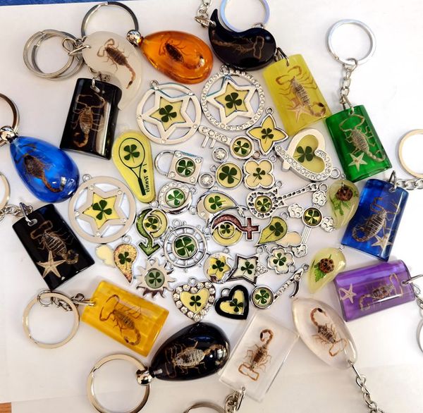 60 pcs fashion mixed style real four leaf clover scorpion starfish mixed colorful keychain, Slivery;golden
60 pcs fashion mixed style real four leaf clover scorpion starfish mixed colorful keychain, Slivery;golden