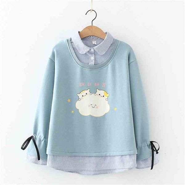 women's fur & faux winter kawaii cartoon printed women hoodies cute cloud cat anime sweatshirt fleece lace up long sleeve fake two, Black
women's fur & faux winter kawaii cartoon printed women hoodies cute cloud cat anime sweatshirt fleece lace up long sleeve fake two, Black