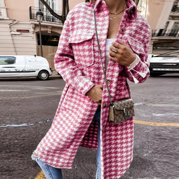 women's wool & blends autumn winter fashion houndstooth plaid women overcoat casual loose warm coat office lady elegant lapel single-br, Black
women's wool & blends autumn winter fashion houndstooth plaid women overcoat casual loose warm coat office lady elegant lapel single-br, Black