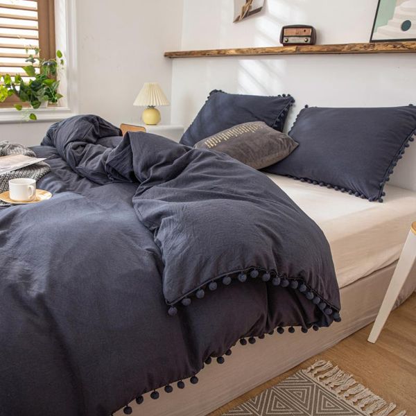 bedding sets navy blue duvet cover set pom poms shabby chic bed soft solid color linen home textile no comforter
bedding sets navy blue duvet cover set pom poms shabby chic bed soft solid color linen home textile no comforter