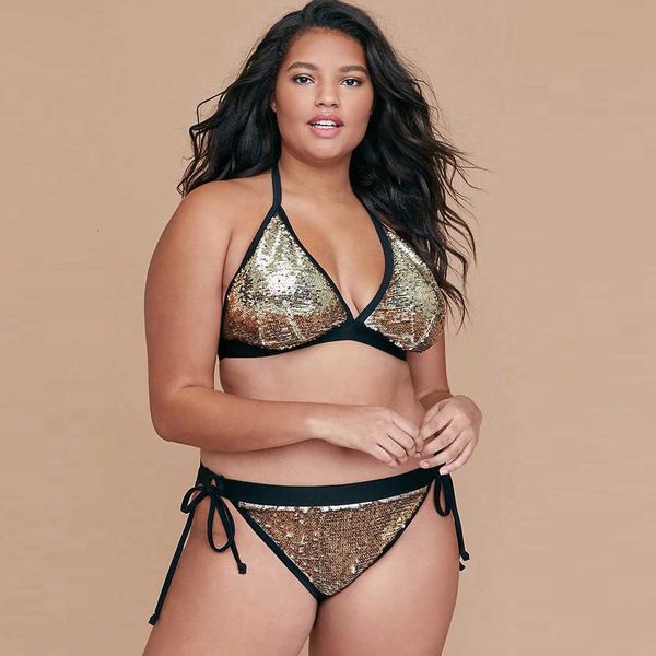 swimwear plus size gold sequin glitter push up swimsuit vintage triangle and side tie cheeky bottom bandage bikini set, White;black
swimwear plus size gold sequin glitter push up swimsuit vintage triangle and side tie cheeky bottom bandage bikini set, White;black