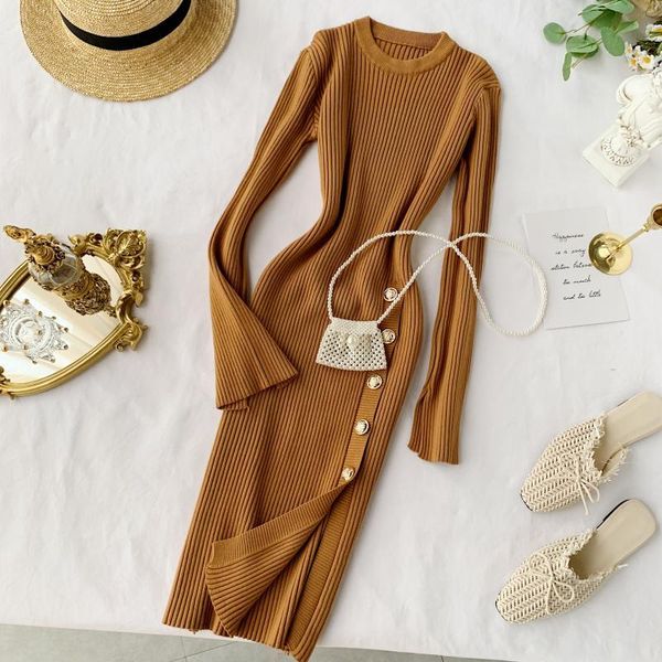 button slit elegant party dress women's autumn winter solid color long sleeve casual slim knitted hip dresses vestidos, Black;gray
button slit elegant party dress women's autumn winter solid color long sleeve casual slim knitted hip dresses vestidos, Black;gray