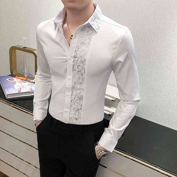 men's polos lace patchwork shirt long sleeve slim fit streetwear casual shirts nightclub singer social party blouse chemise h, White;black
men's polos lace patchwork shirt long sleeve slim fit streetwear casual shirts nightclub singer social party blouse chemise h, White;black