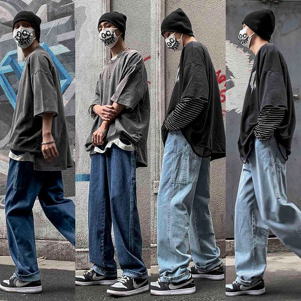 men's jeans novo outono calças de brim dos homens hip hop sólido denim comprimento total reto solto masculino all-match na moda baggy r, Blue 
men's jeans novo outono calças de brim dos homens hip hop sólido denim comprimento total reto solto masculino all-match na moda baggy r, Blue