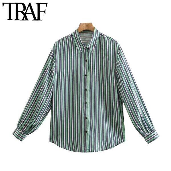 women fashion color striped loose blouses vintage long sleeve button-up female shirts blusas chic 210507, White
women fashion color striped loose blouses vintage long sleeve button-up female shirts blusas chic 210507, White