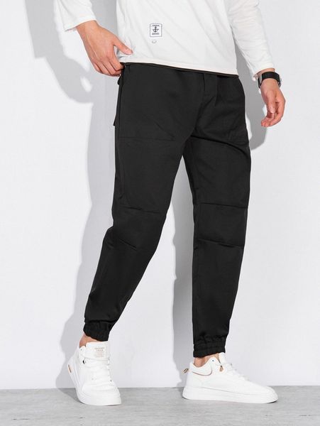 men flap pocket carrot pants z9cr#, Black