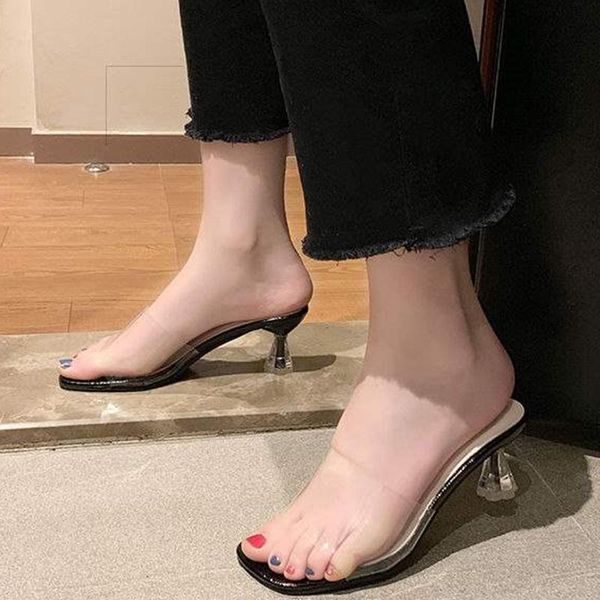 women slipper transparent pvc med pc heels peep toe lady sandals fashion summer outside leisure for cool shoes slippers, Black
women slipper transparent pvc med pc heels peep toe lady sandals fashion summer outside leisure for cool shoes slippers, Black