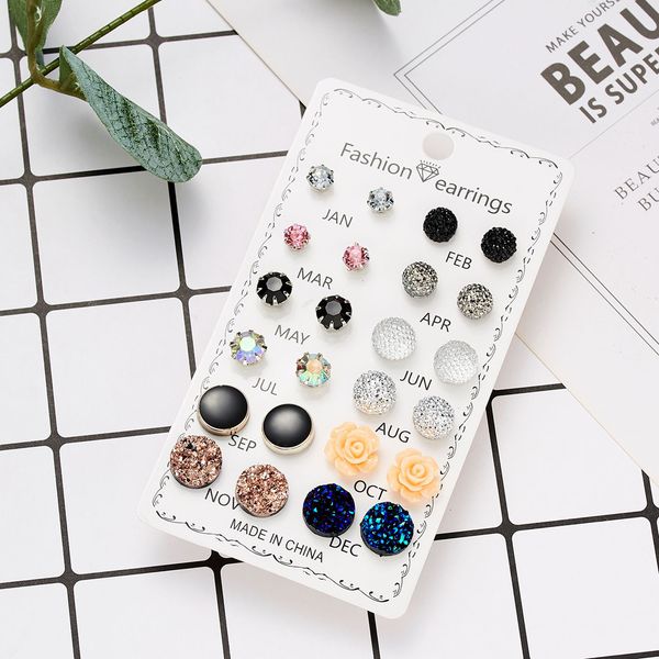 12 pairs fashion earrings for women assorted crystals druzy stone resin stone round stud earrings set gifts, Golden;silver
12 pairs fashion earrings for women assorted crystals druzy stone resin stone round stud earrings set gifts, Golden;silver