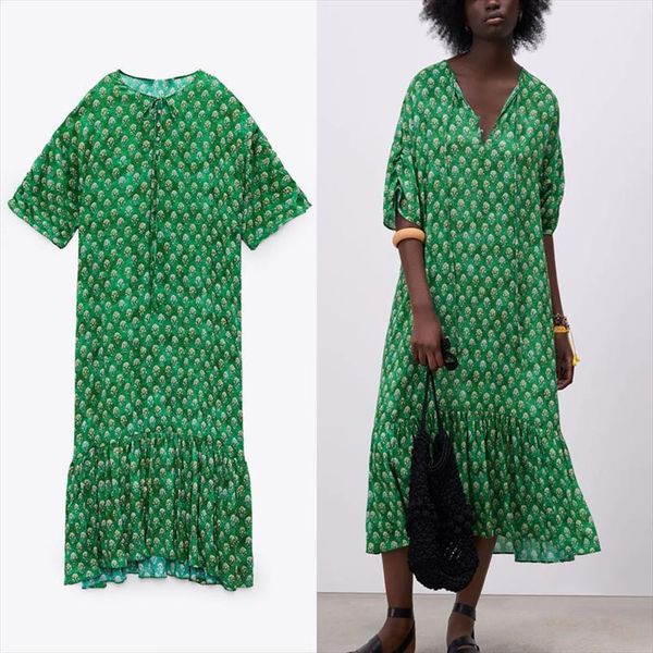 za retro floral print long womens dresses green short puff sleeve o neck ruched party woman ruffle hem sumemr, Black;gray
za retro floral print long womens dresses green short puff sleeve o neck ruched party woman ruffle hem sumemr, Black;gray