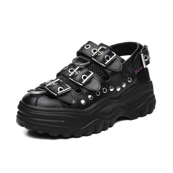 sandals ins genuine leather women platform height increasing summer shoes punk style buckle rivet female streetwear feetwear, Black
sandals ins genuine leather women platform height increasing summer shoes punk style buckle rivet female streetwear feetwear, Black