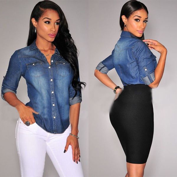 new fashion retro women's casual blue jean soft denim long sleeve shirt blouse pockets button shirts x0521, White
new fashion retro women's casual blue jean soft denim long sleeve shirt blouse pockets button shirts x0521, White