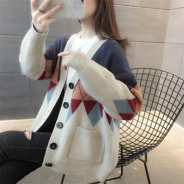 women's knits & tees vintage knitted cardigan autumn 2021 style jacquard jacket sweater female all-match fashion argyle plaid coat m757, White
women's knits & tees vintage knitted cardigan autumn 2021 style jacquard jacket sweater female all-match fashion argyle plaid coat m757, White
