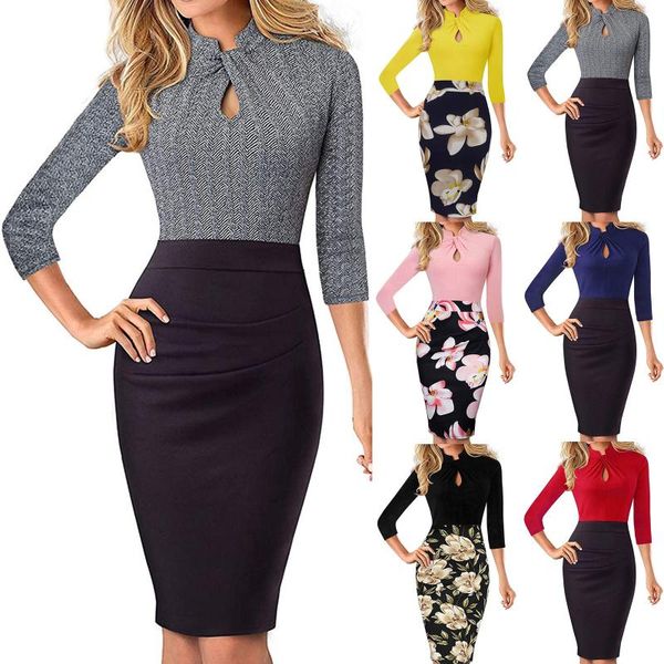 vetement femme women's patchwork knee-length stand collar pencil dress business church retro high waist drop casual dresses, Black;gray
vetement femme women's patchwork knee-length stand collar pencil dress business church retro high waist drop casual dresses, Black;gray
