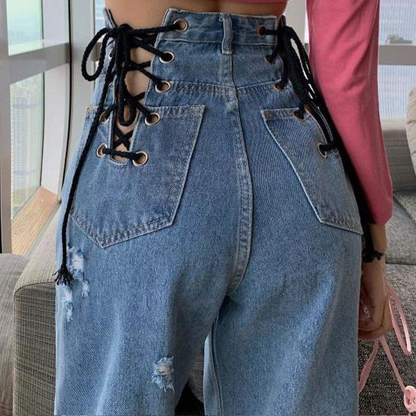 women's jeans high waist hollow out bandage denim trousers street s straight pants women style female super spicy loose, Blue
women's jeans high waist hollow out bandage denim trousers street s straight pants women style female super spicy loose, Blue