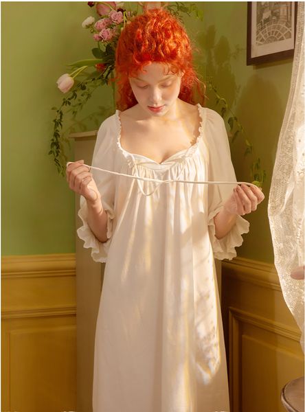 

Womens Lolita Dress Square Collar Princess Sleepshirts Vintage Ruffle Loose Nightgowns.Victorian Nightdress Lounge Sleepwear, White
