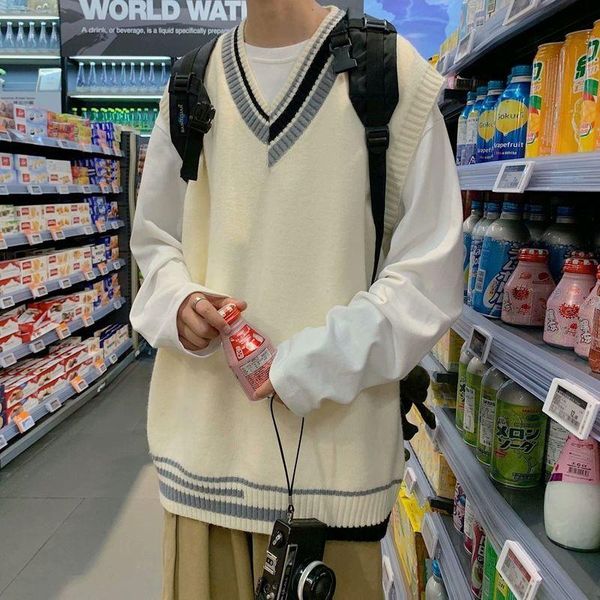men's vests men sweater vest patchwork simple panelled sleeveless knit sweaters male loose v-neck all-match korean preppy style streetw, Black;white
men's vests men sweater vest patchwork simple panelled sleeveless knit sweaters male loose v-neck all-match korean preppy style streetw, Black;white