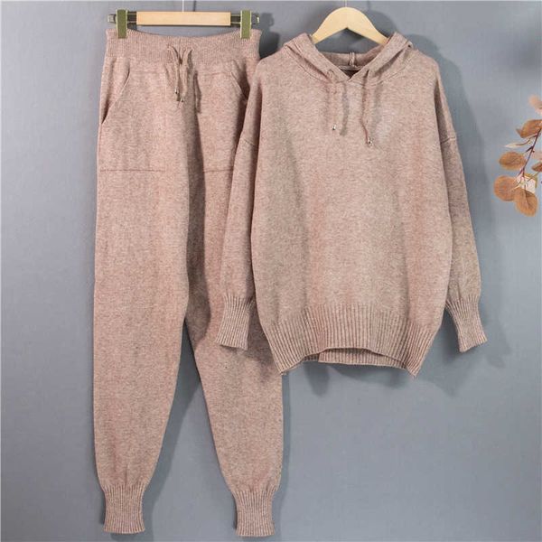 women's two piece pants winter warm knit hooded sweater beam foot tall waist trousers leisure suit 2x96, White
women's two piece pants winter warm knit hooded sweater beam foot tall waist trousers leisure suit 2x96, White