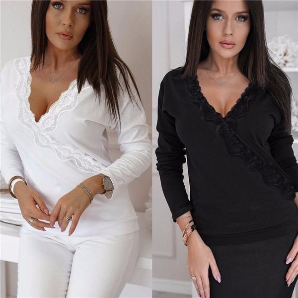 women v-neck autumn loose slim fit shirt long sleeve solid color lace blouse plus size casual blouses blusa women's & shirts, White
women v-neck autumn loose slim fit shirt long sleeve solid color lace blouse plus size casual blouses blusa women's & shirts, White