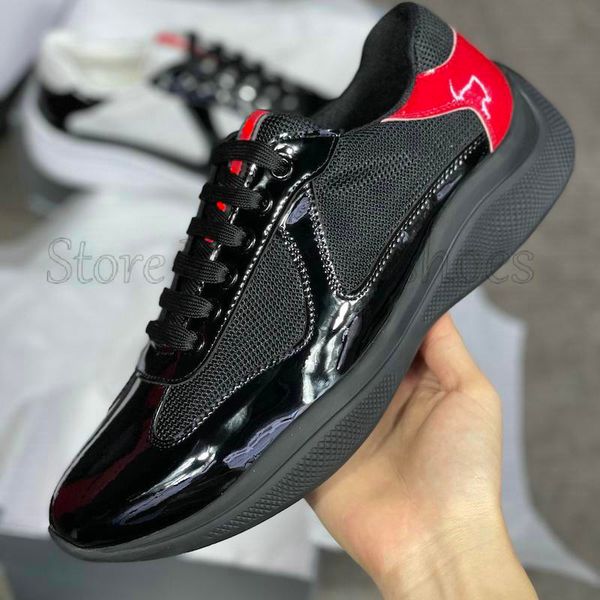 men luxurys designer shoes americas cup patent leather sneakers flat trainers black lace-up mesh casual shoes outdoor runner trainer sneaker
men luxurys designer shoes americas cup patent leather sneakers flat trainers black lace-up mesh casual shoes outdoor runner trainer sneaker