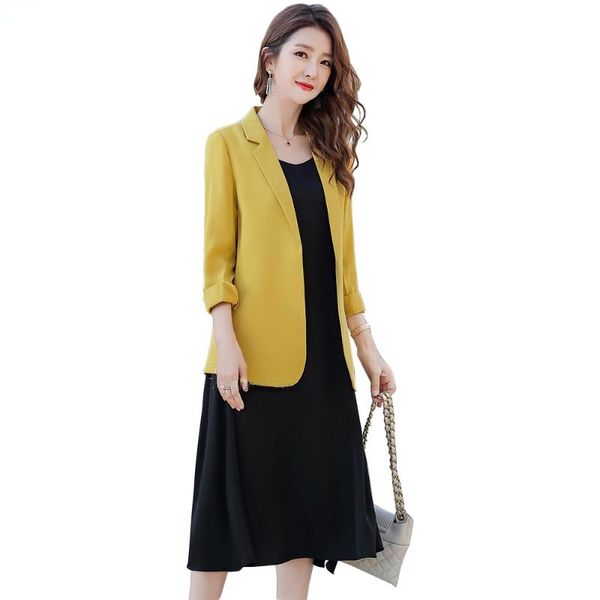 two piece dress fashion casual women girl skirt suit solid three quarter sleeve blazer jacket with knee length yellow white set
two piece dress fashion casual women girl skirt suit solid three quarter sleeve blazer jacket with knee length yellow white set