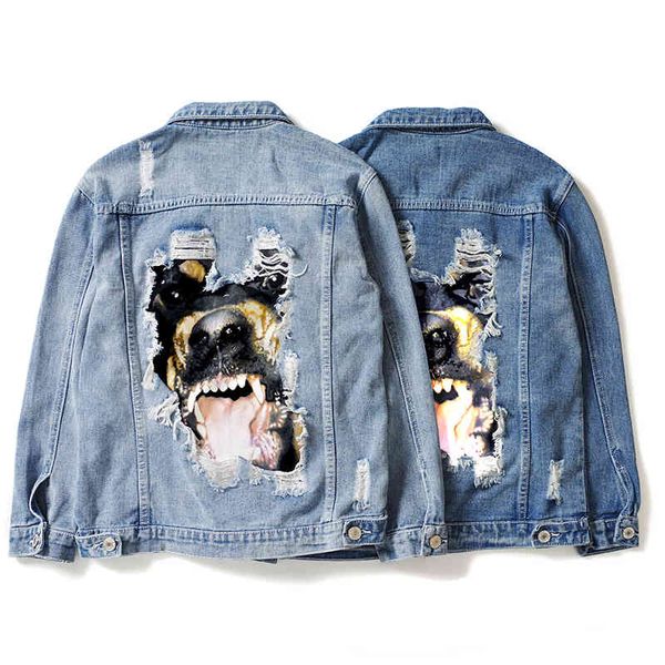men's designer denim jacket on the back personality vicious dog distressed hole design couple street loose jacket s-xl size, Black;brown
men's designer denim jacket on the back personality vicious dog distressed hole design couple street loose jacket s-xl size, Black;brown