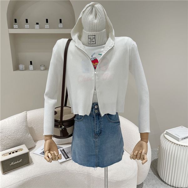 sweater female spring niche fashion pinkycolor design with hood cardigan fine mesh and short harvest, White;black
sweater female spring niche fashion pinkycolor design with hood cardigan fine mesh and short harvest, White;black
