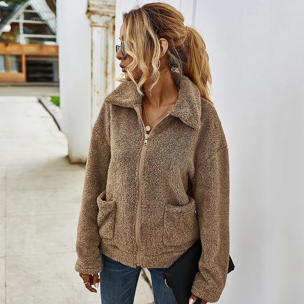 women's jackets fleece jacket autumn winter solid turn down collar zipper ladies casual outerwear thick pocket female coats 8fro, Black;brown
women's jackets fleece jacket autumn winter solid turn down collar zipper ladies casual outerwear thick pocket female coats 8fro, Black;brown