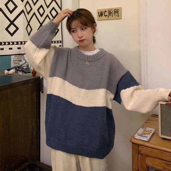 women's sweaters winter clothes women sweater oversize preppy style patchwork stripe o-neck pullover korean fashion long sleeve top, White;black
women's sweaters winter clothes women sweater oversize preppy style patchwork stripe o-neck pullover korean fashion long sleeve top, White;black