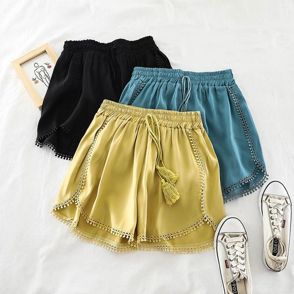 women's shorts 2021 fashion summer temperament lace side fringed elastic waist split tide h681, White;black
women's shorts 2021 fashion summer temperament lace side fringed elastic waist split tide h681, White;black