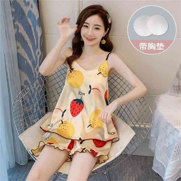 summer women pajama set sling silk pjs women girls sweet lounge pyjama set satin sleeveless nightwear suit with chest pad 210330, Black;red
summer women pajama set sling silk pjs women girls sweet lounge pyjama set satin sleeveless nightwear suit with chest pad 210330, Black;red