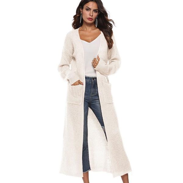 long solid sweaters knitting sleeves pockets cardigan sweater female cardigans women's knits & tees, White
long solid sweaters knitting sleeves pockets cardigan sweater female cardigans women's knits & tees, White