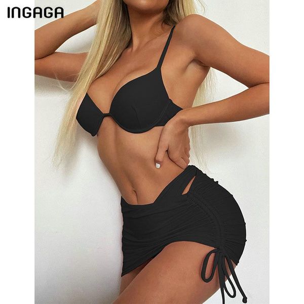 women's swimwear ingaga three pieces swimsuits bikini black women push up bathing suits high cut biquini mesh beach dress, White;black
women's swimwear ingaga three pieces swimsuits bikini black women push up bathing suits high cut biquini mesh beach dress, White;black