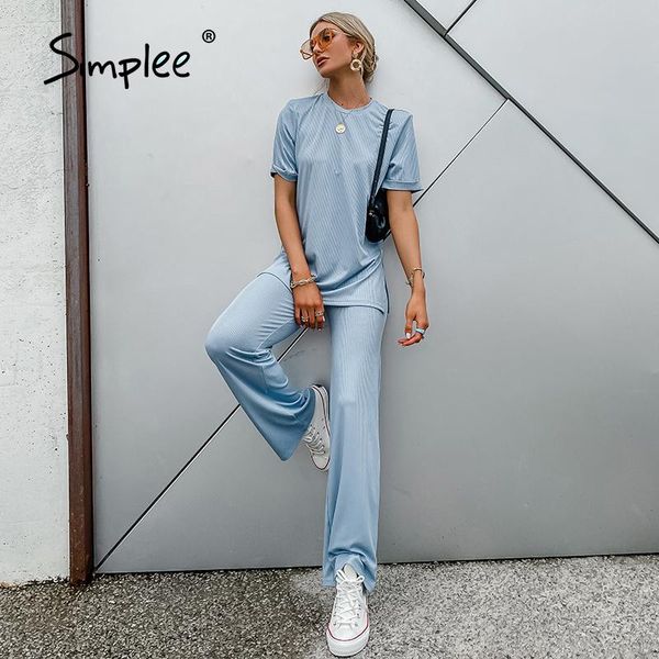 simplee casual solid blue stripe women suit summer basic o-neck split t-shirt long pants chic fashion leisure wear lady 2021 women's tw, White
simplee casual solid blue stripe women suit summer basic o-neck split t-shirt long pants chic fashion leisure wear lady 2021 women's tw, White