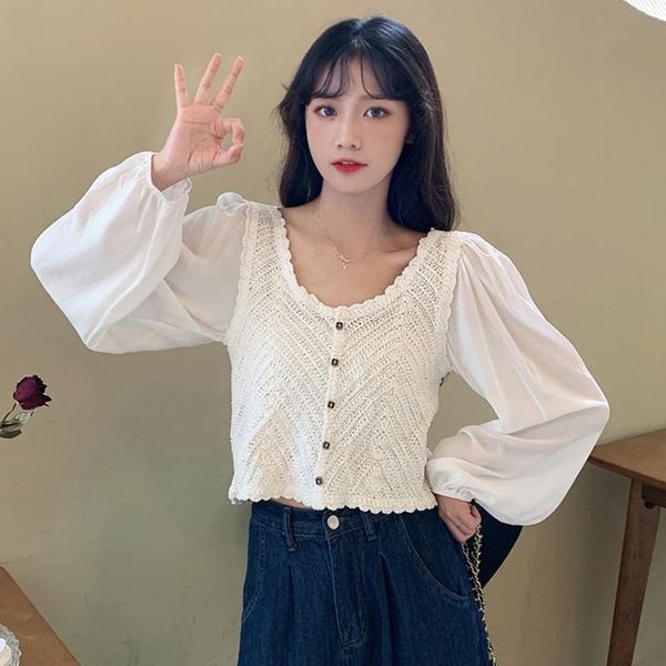 sweet style knitted autumn long sleeve crop women blouses korean clothes fashion brand ladies shirts fake two pieces women's &, White
sweet style knitted autumn long sleeve crop women blouses korean clothes fashion brand ladies shirts fake two pieces women's &, White