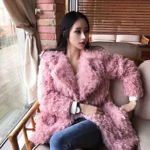 women's leather & faux winter korean style solid color women fur coat mid-length circle plush thickened lamb wool loose, Black
women's leather & faux winter korean style solid color women fur coat mid-length circle plush thickened lamb wool loose, Black
