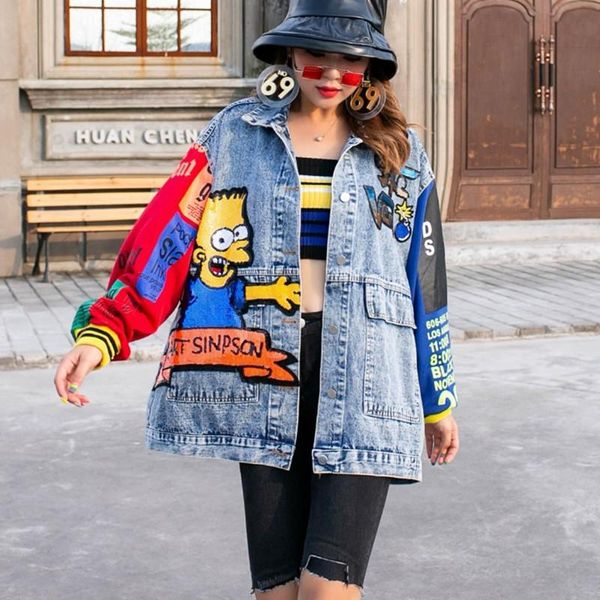 women's jackets 2021 spring cartoon sequins designs denim fashion women long turn down collar stylish y305, Black;brown
women's jackets 2021 spring cartoon sequins designs denim fashion women long turn down collar stylish y305, Black;brown