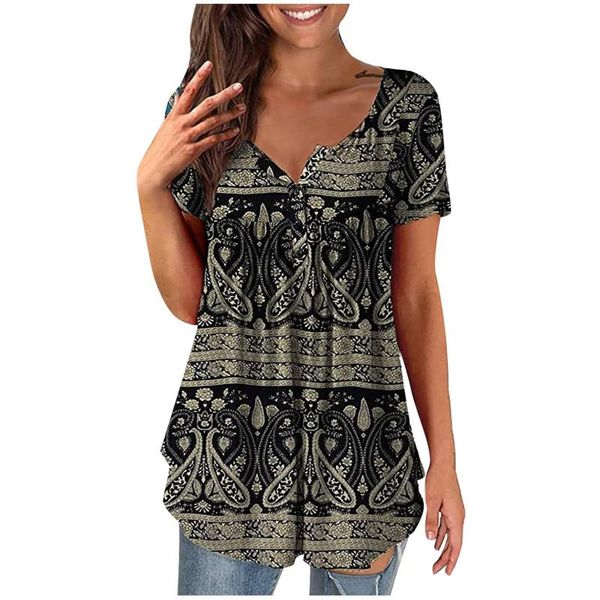 women's t-shirt womens casual short sleeve loose t-shirts flower print button pleated tunic v-neck female pullover summer clothes, White
women's t-shirt womens casual short sleeve loose t-shirts flower print button pleated tunic v-neck female pullover summer clothes, White