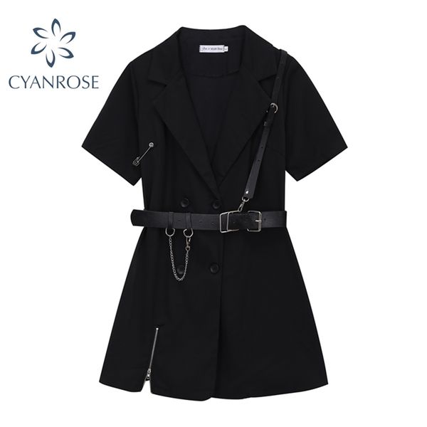 gothic punk black blazer dress short sleeve summer high waist with belt streetwear fashion harajuku goth girl 210430, Black;gray
gothic punk black blazer dress short sleeve summer high waist with belt streetwear fashion harajuku goth girl 210430, Black;gray