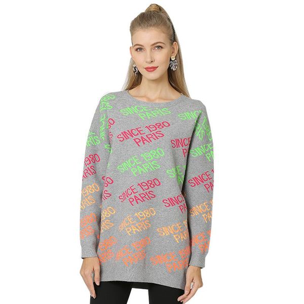 women's sweaters autumn 2021 round collar sleeve letter jacquard loose medium long sweater fashion cardigan women, White;black
women's sweaters autumn 2021 round collar sleeve letter jacquard loose medium long sweater fashion cardigan women, White;black