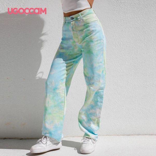 women's jeans tie-dyed casual pants green denim trousers with pocket high waist botton baggy straight, Blue
women's jeans tie-dyed casual pants green denim trousers with pocket high waist botton baggy straight, Blue